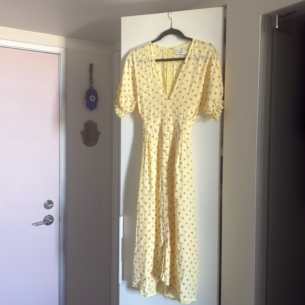 Faithfull The Brand Farah Dress 8 Midi Santa Maria Floral Yellow Pink Ditsy Core